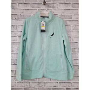 NWT Nautica Women's Light Aqua Teal Blue Mint Full Zip Fleece Jacket Medium